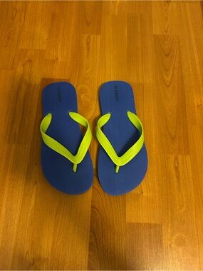 Old Navy Blue Flip Flops with Neon Green Straps